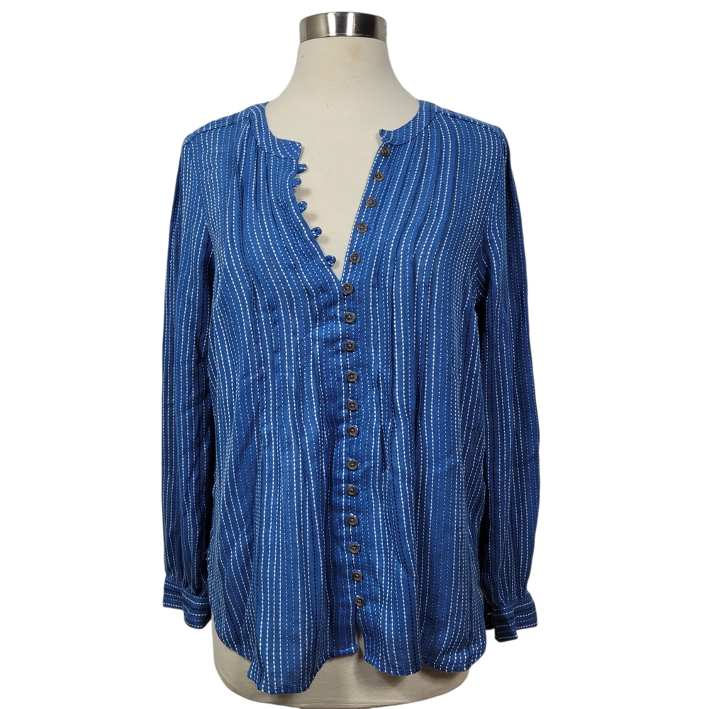 NWT Anthropologie Pilcro Blue Pintuck Long Sleeve Button-Down Shirt Size Small